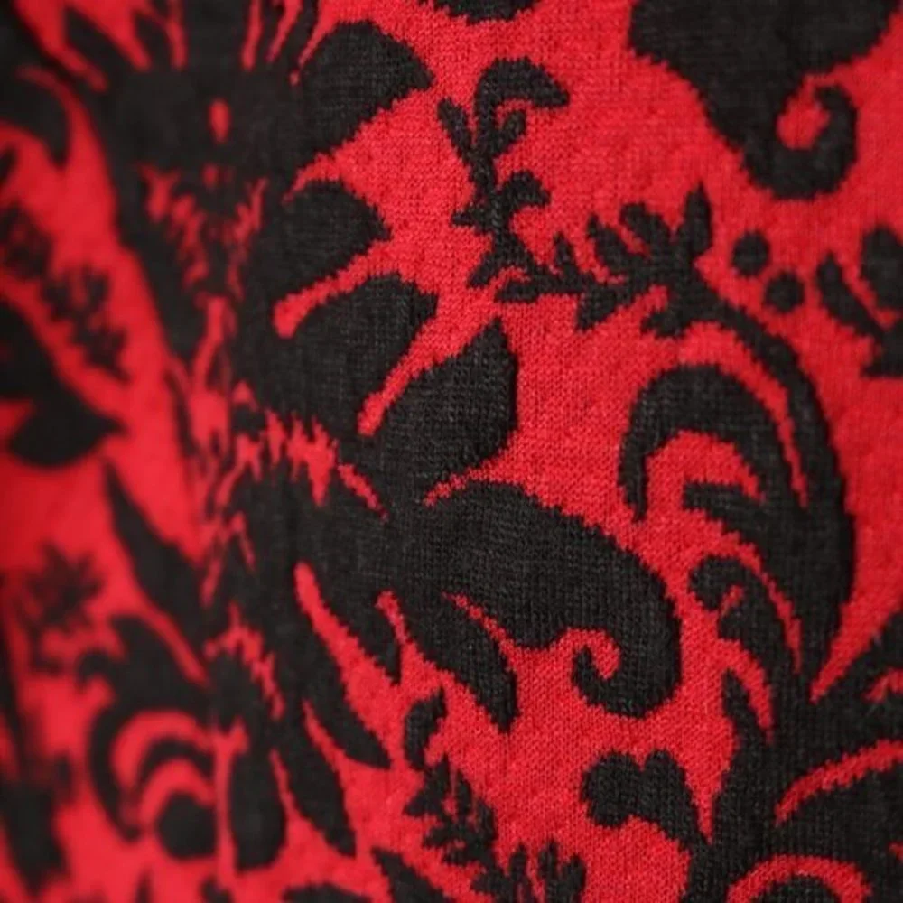 Christopher & Banks Cardigan Jacket Red Black Damask Petite Medium‎ PM